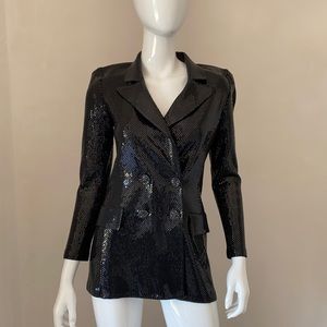 St John Black Paillette Sequin Dbl Breasted Jacket